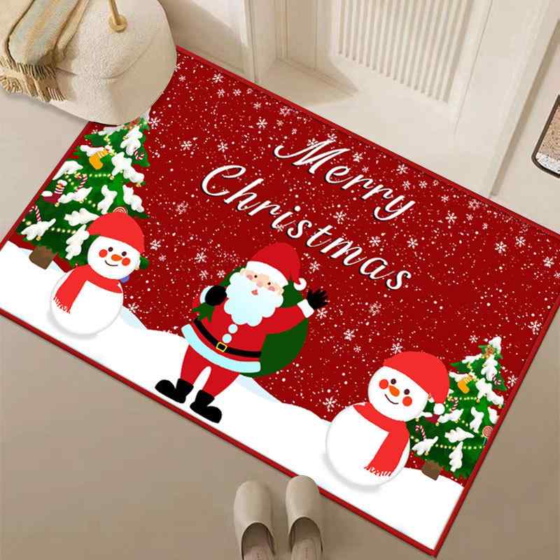 玄関マット クリスマス 冬用 レッド 滑り止め 汚れにくい 洗える ポリエステル おしゃれ 長方形 サンタ柄 キャラクター 室内 浴室用