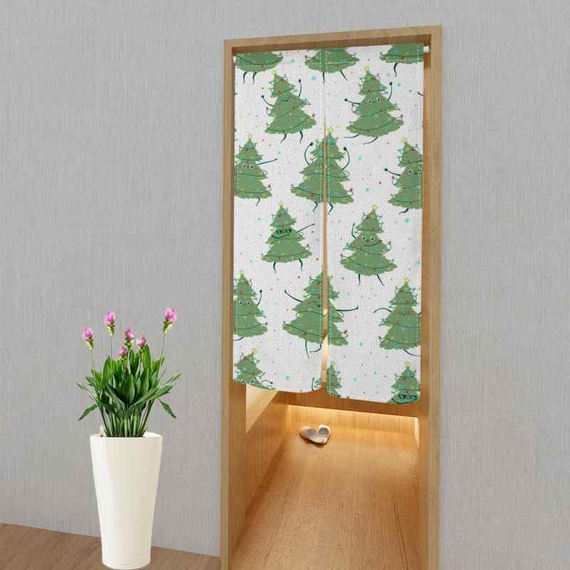 のれん ドアカーテン クリスマスツリー柄 グリーン ポリエステル製 間仕切り 目隠し 冷暖房効率アップ ..