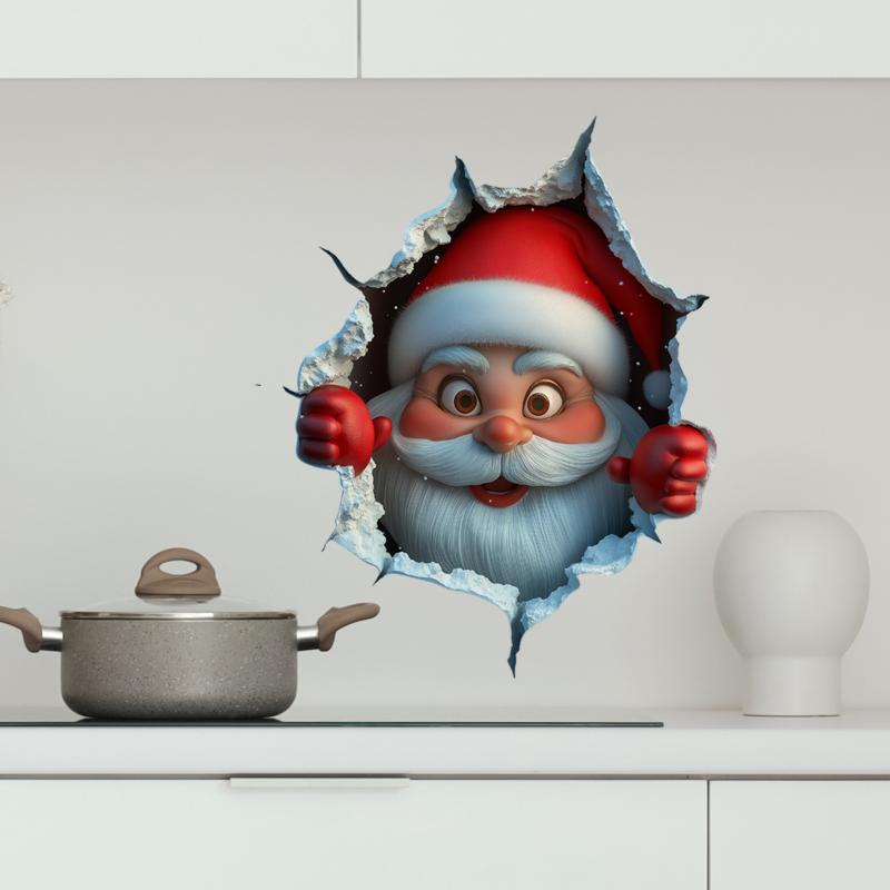 ウォールステッカー クリスマス サンタクロース カートゥーン キャラクター 破れた壁風 トリックアート リビング 寝室 子供部屋 玄関 店舗 デコレーション 飾り おしゃれ PVC製 簡単貼付