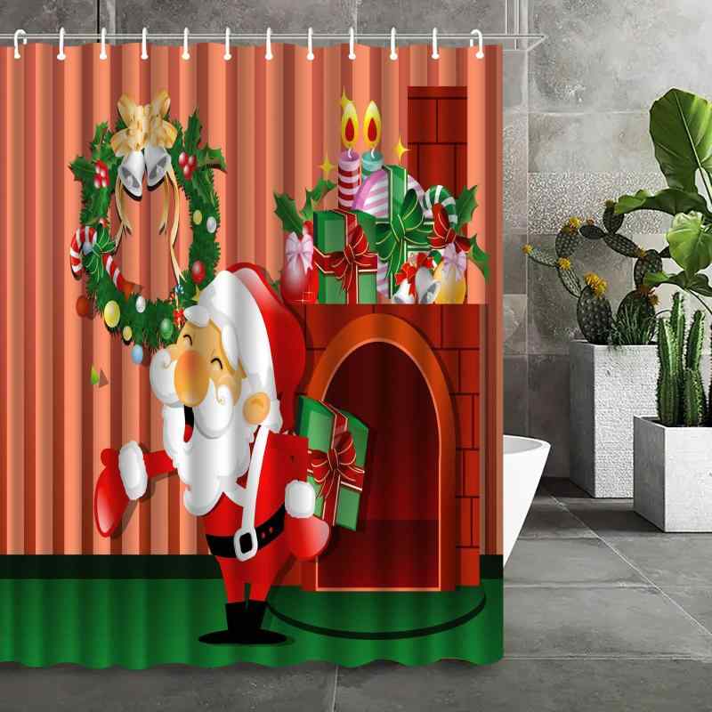 シャワーカーテン クリスマス デジタルプリント アメリカンデザイン 防水 防カビ ...