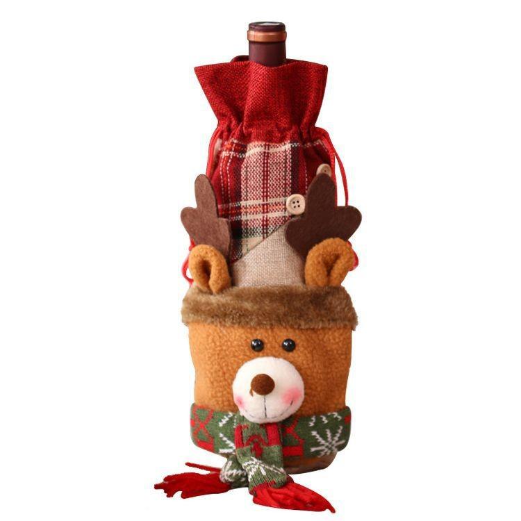 クリスマス飾り ワインボトルカバー 店舗装飾 イベント装飾 かわいい おしゃれ 卓上オブジェ デコレーション 布製 サンタ トナカイ ス..