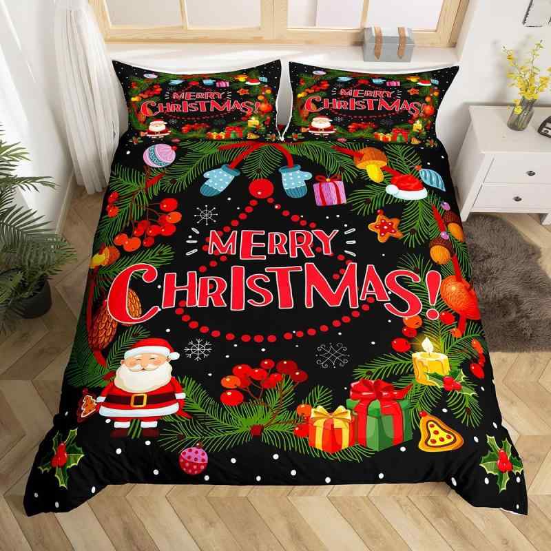 布団カバー 枕カバーセット クリスマスツリー柄 雪の結晶柄 イラスト デジタルプリント ポリエステル ..