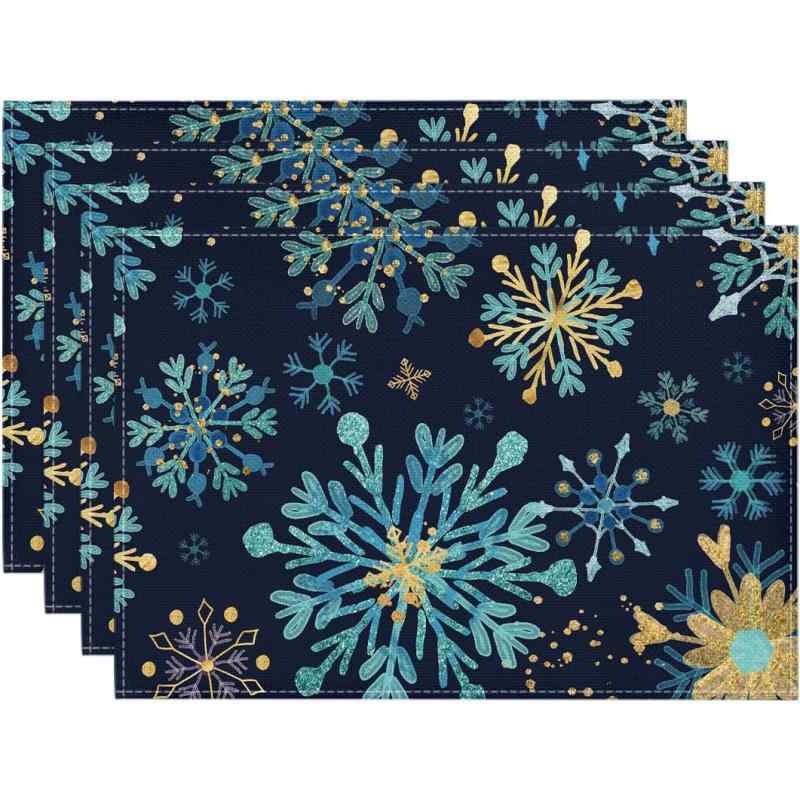 ランチョンマット クリスマス リネン ポリエステル 断熱 耐熱 撥水 食卓 テーブル プレート カップ 鍋敷き デコレーション アメリカン リビング ダイニング 普段使い(x4)