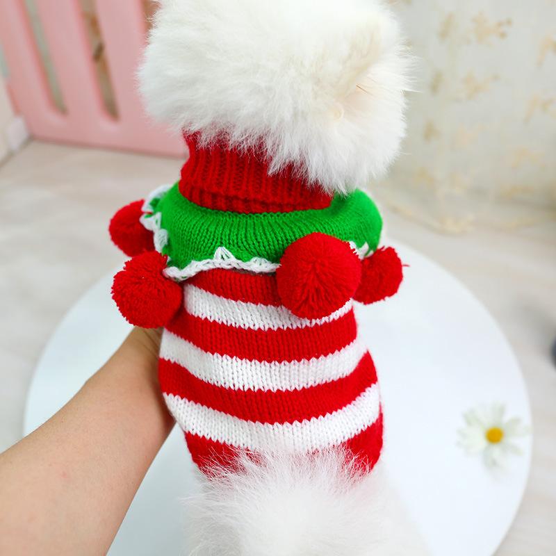 ペットウェア 犬 猫用 カジュアル アクリル ニット セーター クリスマス カラフル マルチカラー ボーダ..