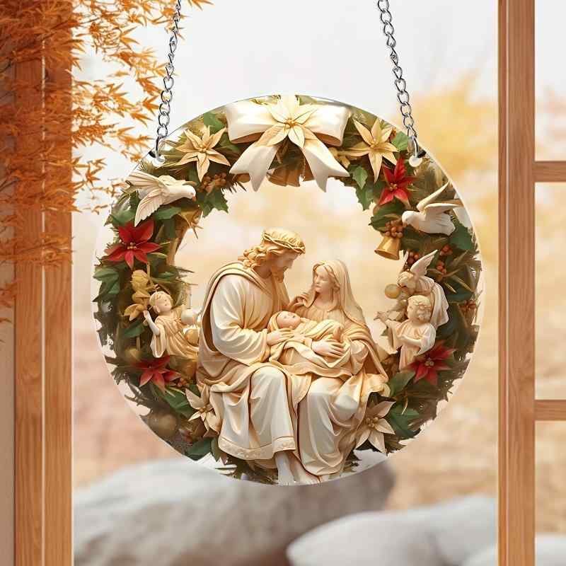 ガーデンピック クリスマスシーン 宗教モチーフ アールデコ調 吊り下げオーナメント 庭用オブジェ アクリル製 クリア素材 植物花柄 蜂モチーフ 個性的スタイル