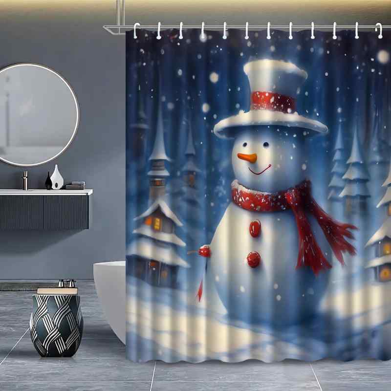シャワーカーテン かわいい クリスマス 雪だるま スノーマン 3D デジタルプリント ポリエステル 防水 防カビ 浴室 バスルーム お風呂 目隠し 間仕切り 冬 ウィンター