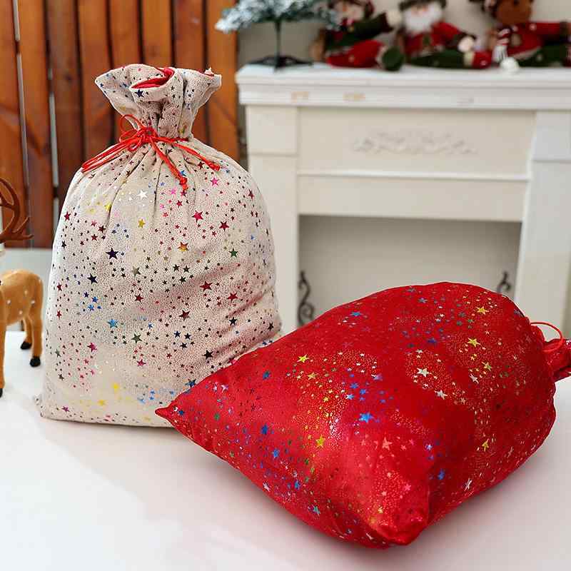 巾着袋 子供用 クリスマス プレゼント お菓子入れ ギフトラッピング 箔押し 雪の結晶 星柄 サンタ柄 かわいい 布製 デコレーション イベント 北欧風 小物入れ