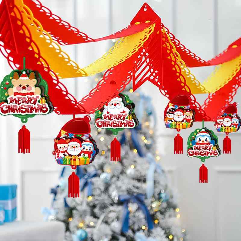 クリスマス ガーランド ウェーブフラッグ 不織布 室内装飾 店舗デコレーション 吊り飾り 赤 ゴールド 北欧風 トナカイ リボン サンタ帽 かわいい