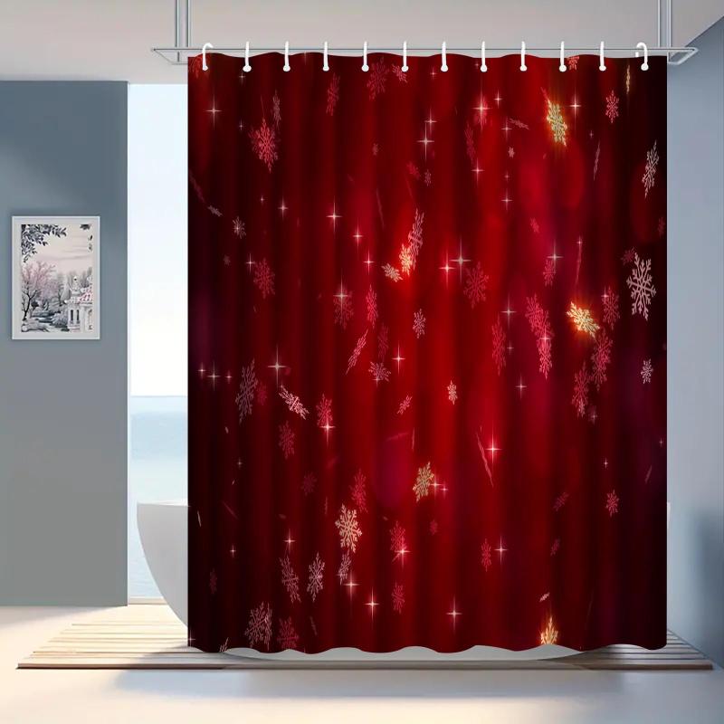 シャワーカーテン クリスマス 雪の結晶柄 防水 ポリエステル デジタルプリント バスルーム 浴室 防カビ加工 目隠し 間仕切り 簡単取り付け アメリカンデザイン
