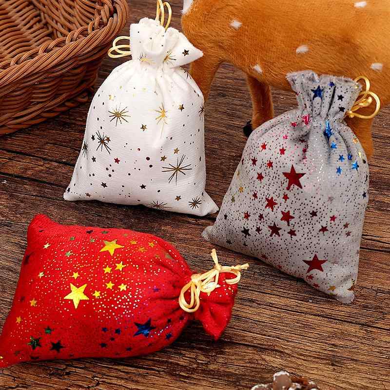 巾着袋 キッズ クリスマス ゴールド 箔押し加工 布製 かわいい 星柄 雪柄 花柄 きらきら ギフトラッピング プレゼント お菓子入れ 小物入れ パーティー イベント 飾り付け