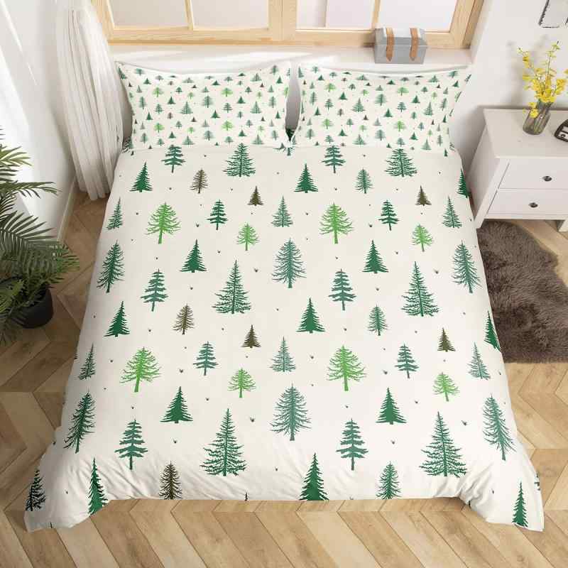 布団カバー 枕カバーセット キッズ 子供用 クリスマスツリー ボタニカル柄 松の木 グリーン 合成繊維 ..
