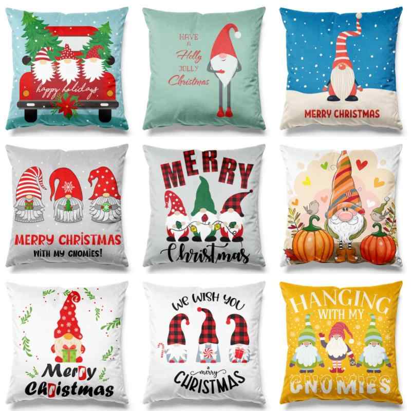 クッションカバー クリスマス サンタクロース カートゥーン柄 プリント ポリエステル ピーチスキン ショートボア リネン 45cm 45cm スクエア リビング 部屋 装飾 インテリア おしゃれ アメリカン 抱き枕(x2)