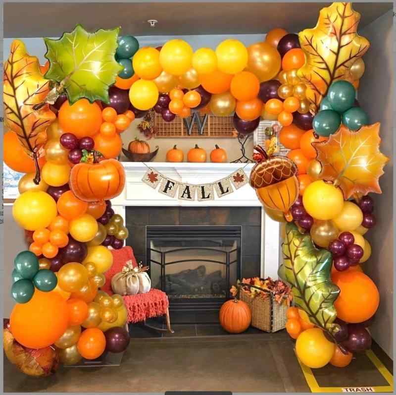 風船 感謝祭 レトロ ヴィンテージ オレンジ ブラウン メタリックゴールド バルーンチェーン セット イベント パーティー 飾り付け 誕生日 ハロウィン クリスマス ラテックス
