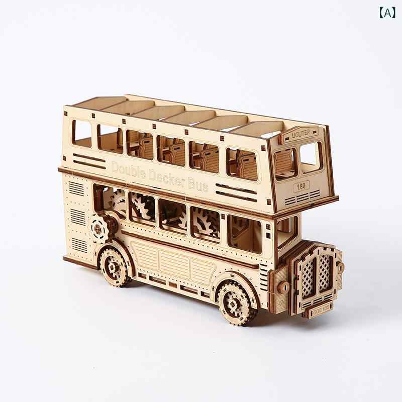 立体パズル 子供 木製 知育玩具 組み立て 二階建てバス 3D DIY 脳トレ 創造力 集中力 室内遊び おもちゃ プレゼント 誕生日 クリスマス 2