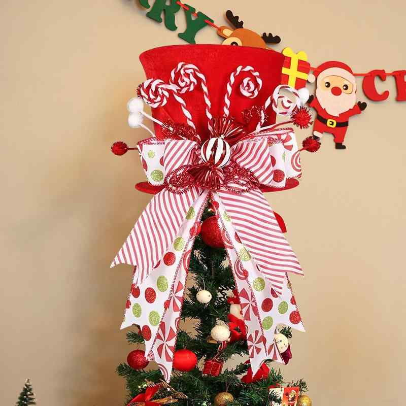 クリスマスツリートップ クリスマス飾り デコレーション オーナメント リボン キャンディ スターハット 星形帽子 折りたたみ式 コンパクト プラスチック製 布製 選べるカラー