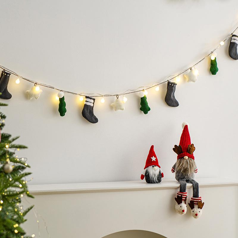 Rakuten - クリスマス ガーランド 飾り旗 布製 おしゃれ 北欧風 アメリカン 室内 屋外 装飾 デコレーション パーティー バナー クリスマスツリー 星 ニット靴下 モチーフ 飾り付け