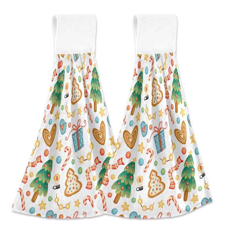 ハンドタオル かわいい キャラクター クリスマスツリー柄 吸水速乾 高吸水 吊り下げフック付き キッチ..