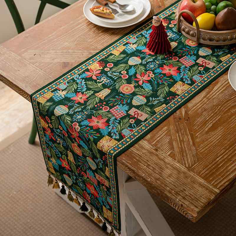 テーブルランナー アメリカンヴィンテージ 高級感 ジャカード織り クリスマス ホリデー柄 パーティー イベント 食卓 デコレーション ポリエステル ロング