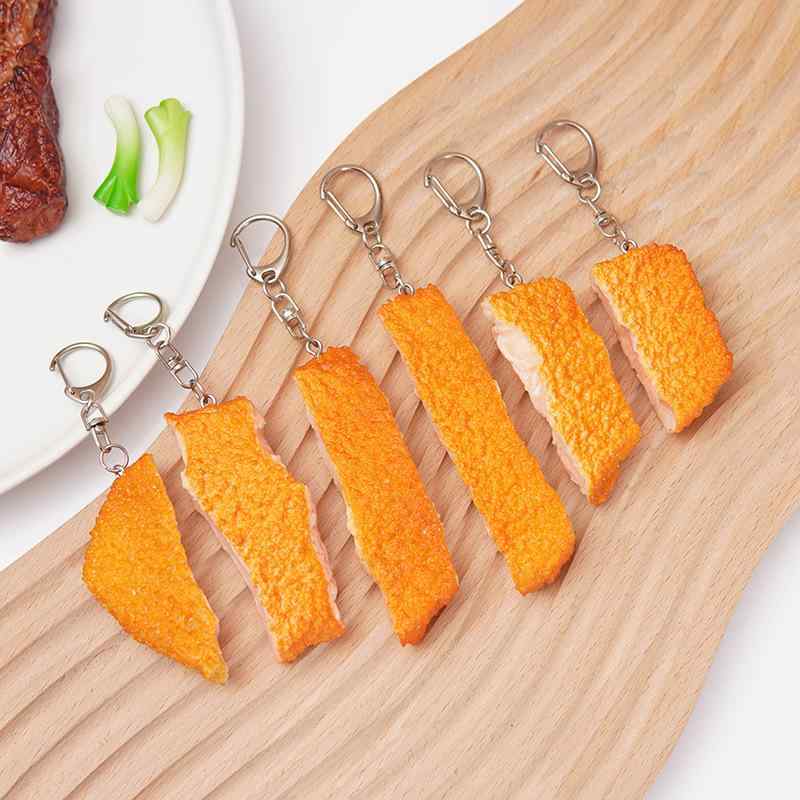 食品サンプル ミニチュア リアル 和風 厚切り とんかつ チキンカツ 衣付き キーホルダー ストラップ バッグチャーム クリスマスツリー オーナメント おもしろ雑貨(x5)