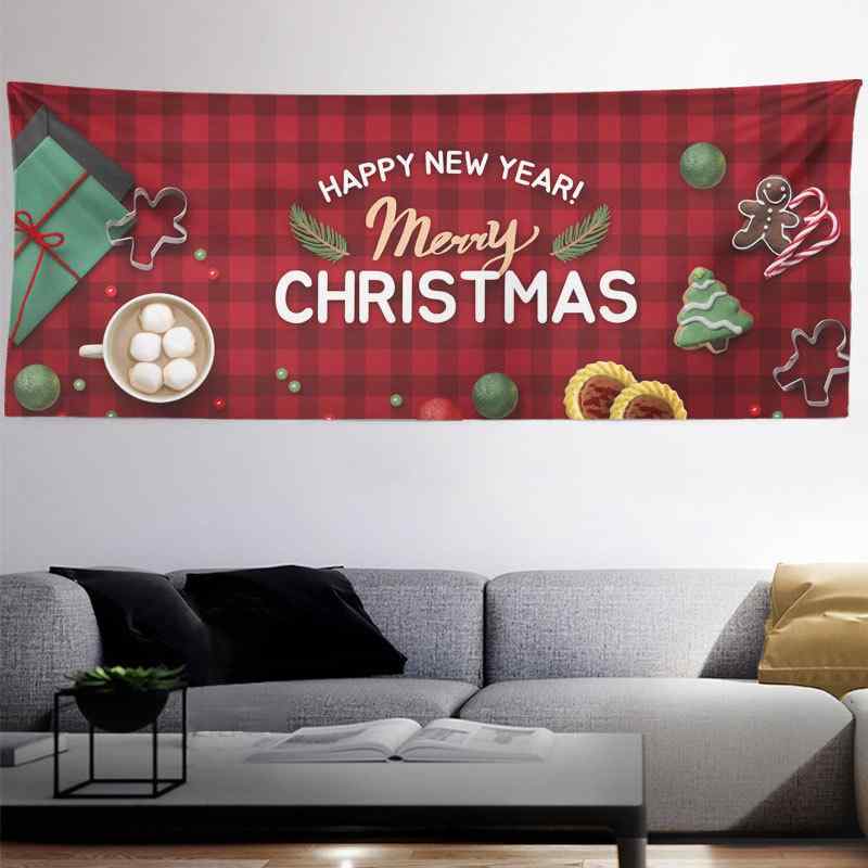 タペストリー クリスマス 背景布 横幕 パーティー イベント ウォールデコレーション 屋外 ガレージ 飾り 壁掛け ポリエステル製 長方形 インテリア(x2)