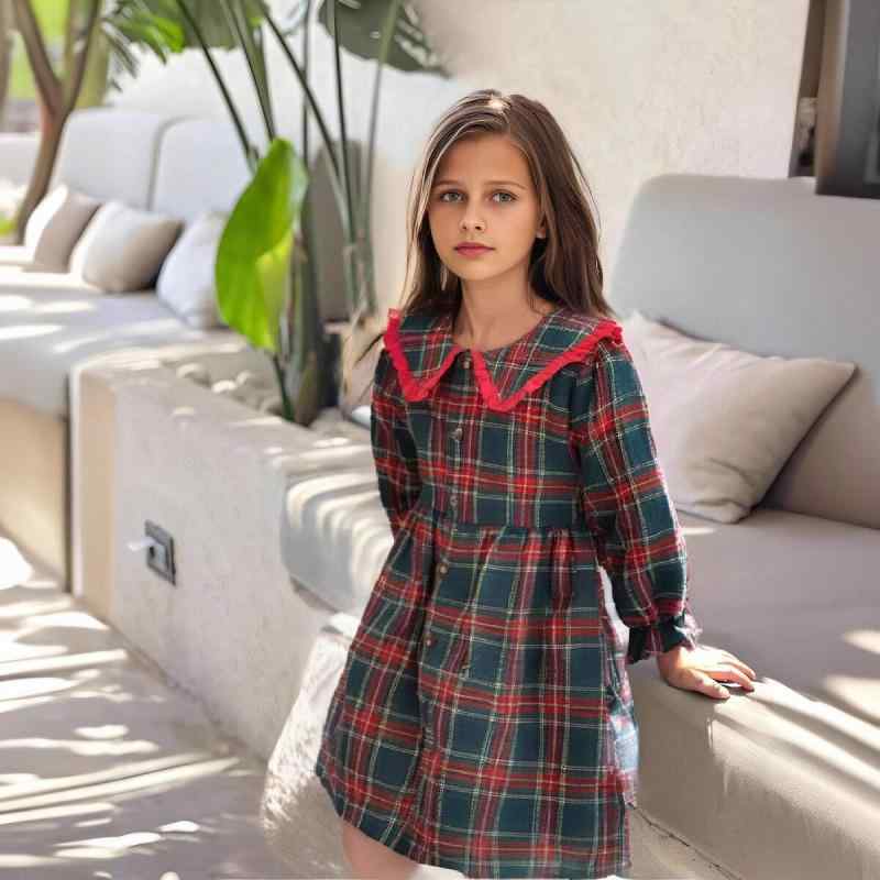 Other - ワンピース キッズ 女の子 秋冬 ブリティッシュチェック柄 クリスマス プリンセスドレス 長袖 綿素材 欧米風 上品 フォーマル パーティー 発表会 衣装 かわいい