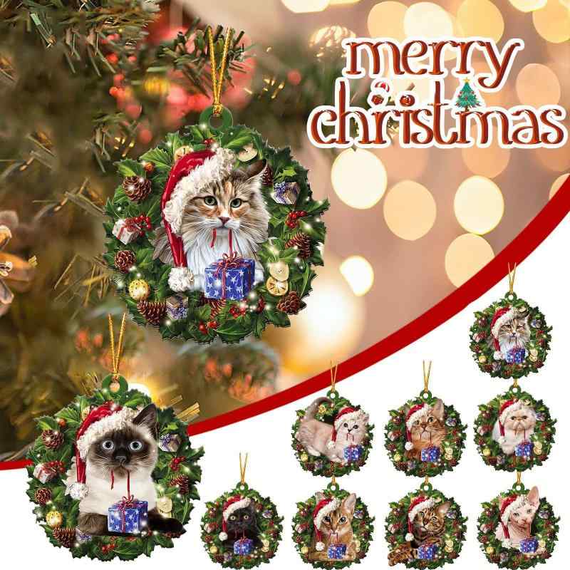 Craft - オーナメント かわいい 猫 アクリル製 自動車 バックミラー用 クリスマスツリー 吊り下げ チャーム ペンダント 車内装飾 クリスマス 飾り 冬 デコレーション ギフト(x2)
