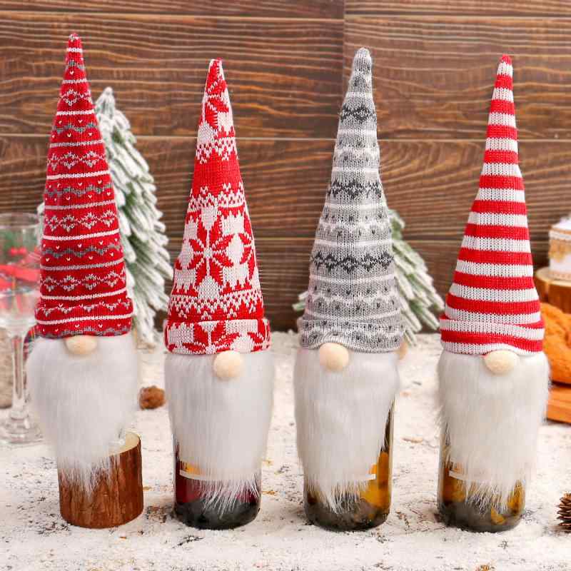 クリスマスデコレーション サンタクロース 顔なしドール ボトルカバー ワインボトル装飾 ニット帽デザイン 食卓飾り クリスマスパーティー 赤 白 灰色 おしゃれ かわいい ユニーク インテリア雑貨 プレゼント ギフト