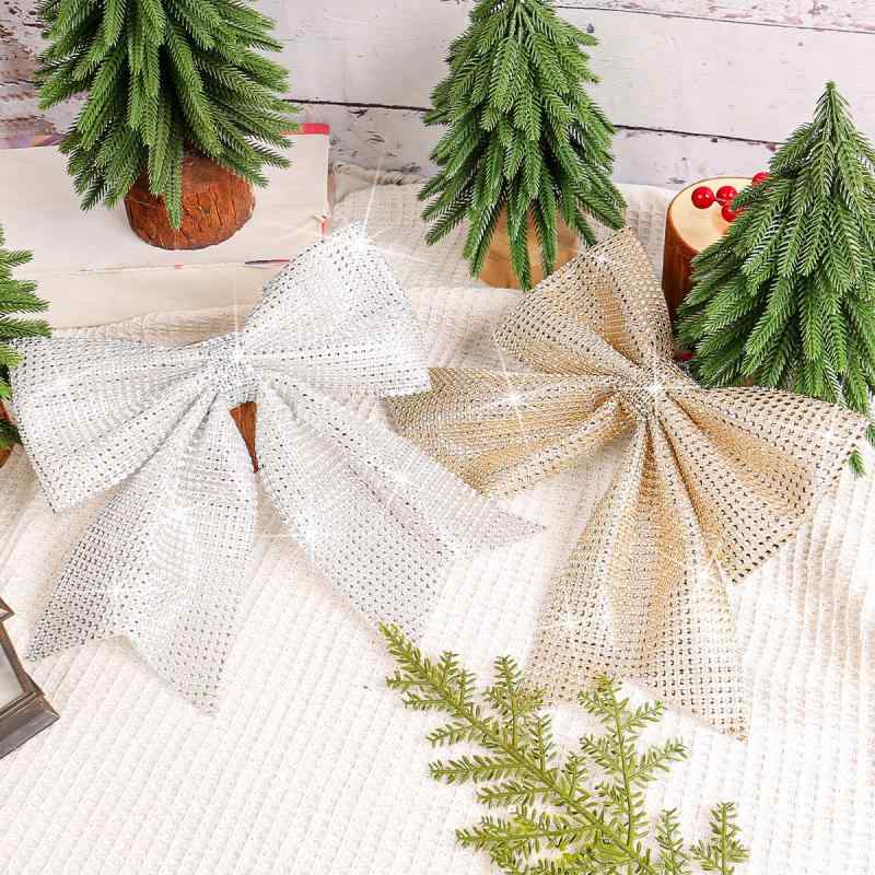 クリスマスオーナメント ラインストーン リボン 大きめ ゴージャス プラスチック 布 ゴールド シルバー..