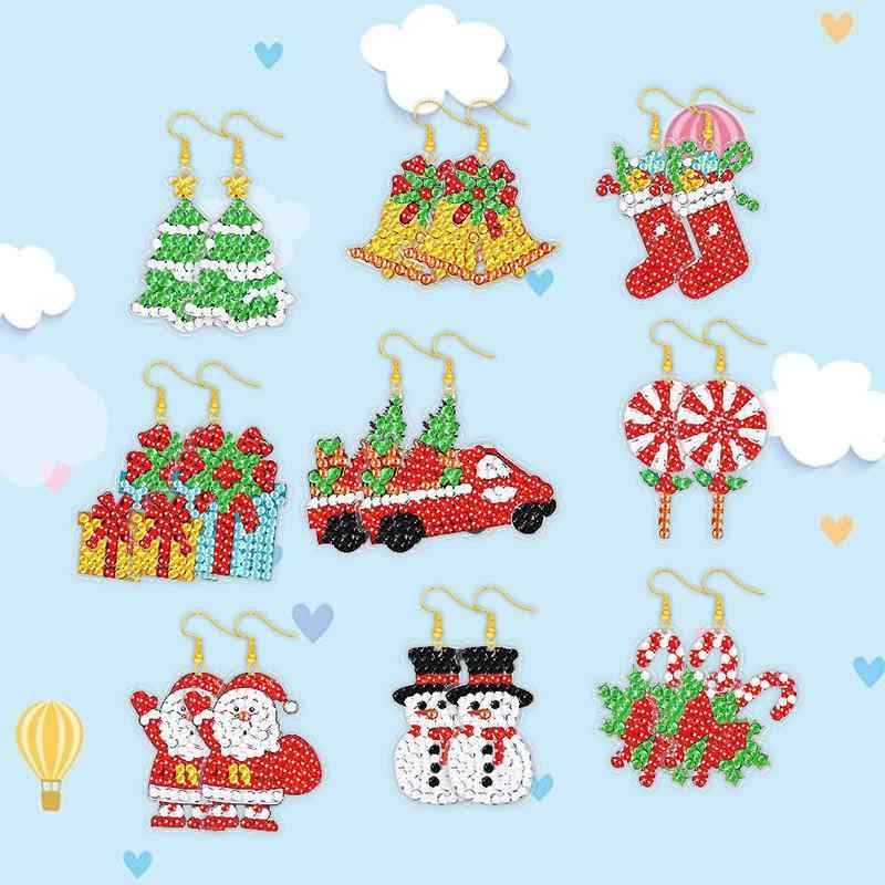 Rakuten - 耳飾り 女性用 レディース 女の子 ダイヤモンドアート キット DIY 手作り アクリル クリスマス デザイン 9組セット 普段使い デート パーティー ギフト プレゼント