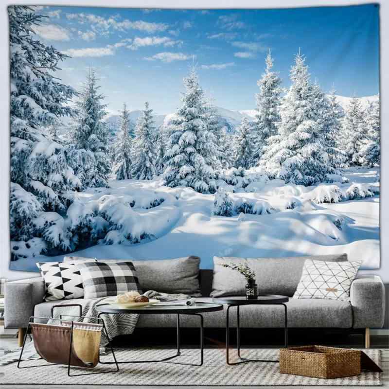 タペストリー 冬 森林 雪景色 クリスマスツリー 新年 お正月 壁掛け リビング 寝室 書斎 ダイニング 子供部屋 室内装飾 インテリア 風景画 北欧スタイル ポリエステル製