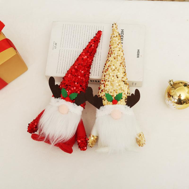 クリスマス ノーム人形 顔なし人形 置物 吊り飾り オーナメント スパンコール 鹿の角帽 キャラクター かわいい 布製 パーティー ショーウィンドウ 装飾品