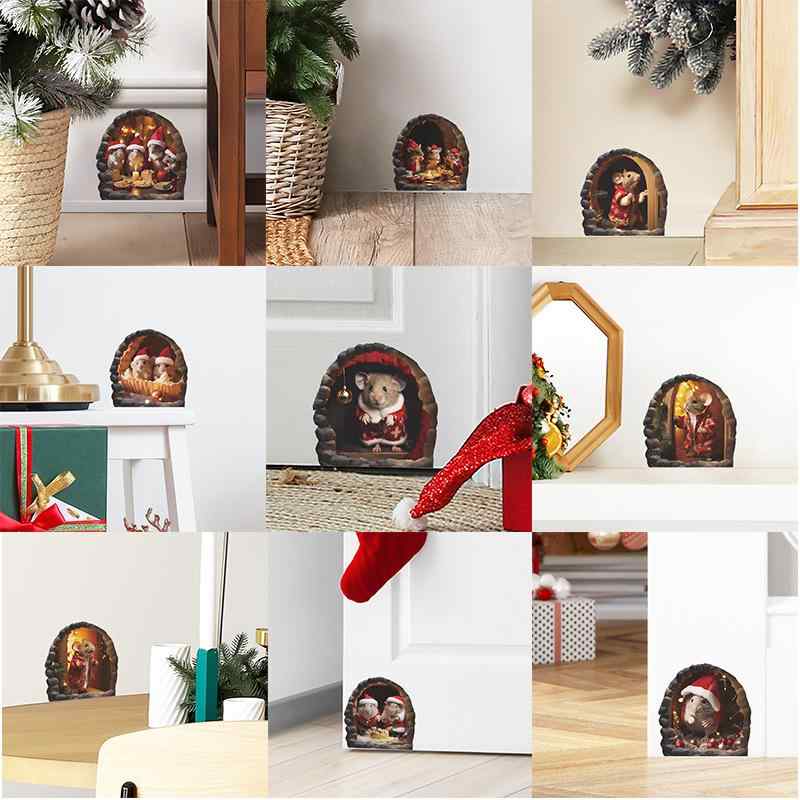 Rakuten - ウォールステッカー 子供用 クリスマス ねずみ キャラクター 壁シール かわいい ねずみ穴 ウォールデコ リビング 部屋 キッズルーム インテリア 模様替え 簡単貼り付け