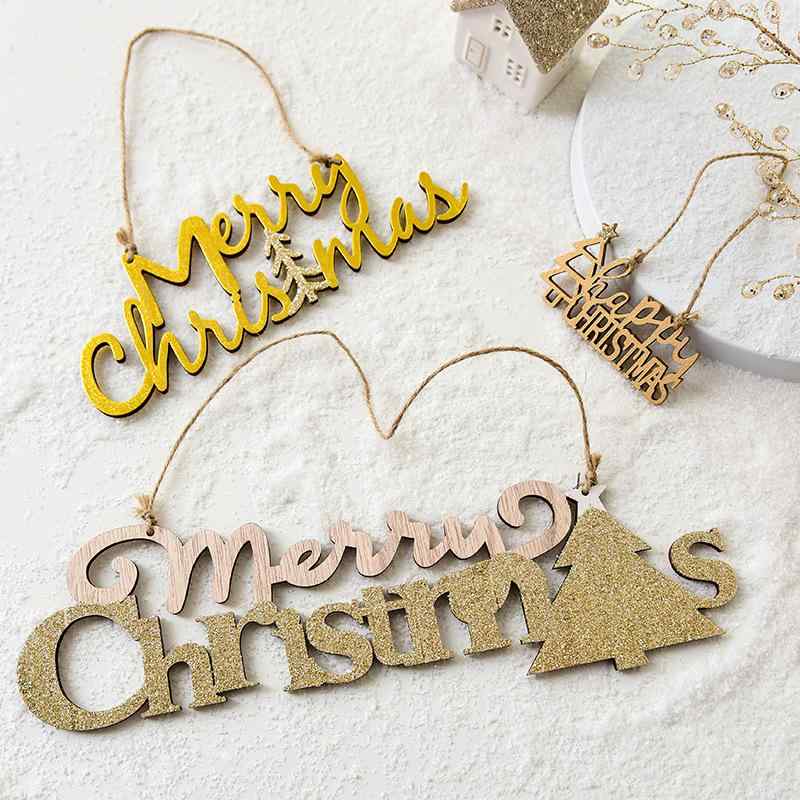 クリスマスオーナメント 韓国風 木製 ウッド アルファベット 文字 プレート クリスマスツリー 飾り付け 吊り下げ ゴールド キラキラ ラメ インテリア デコレーション 雑貨 ドア 壁飾り