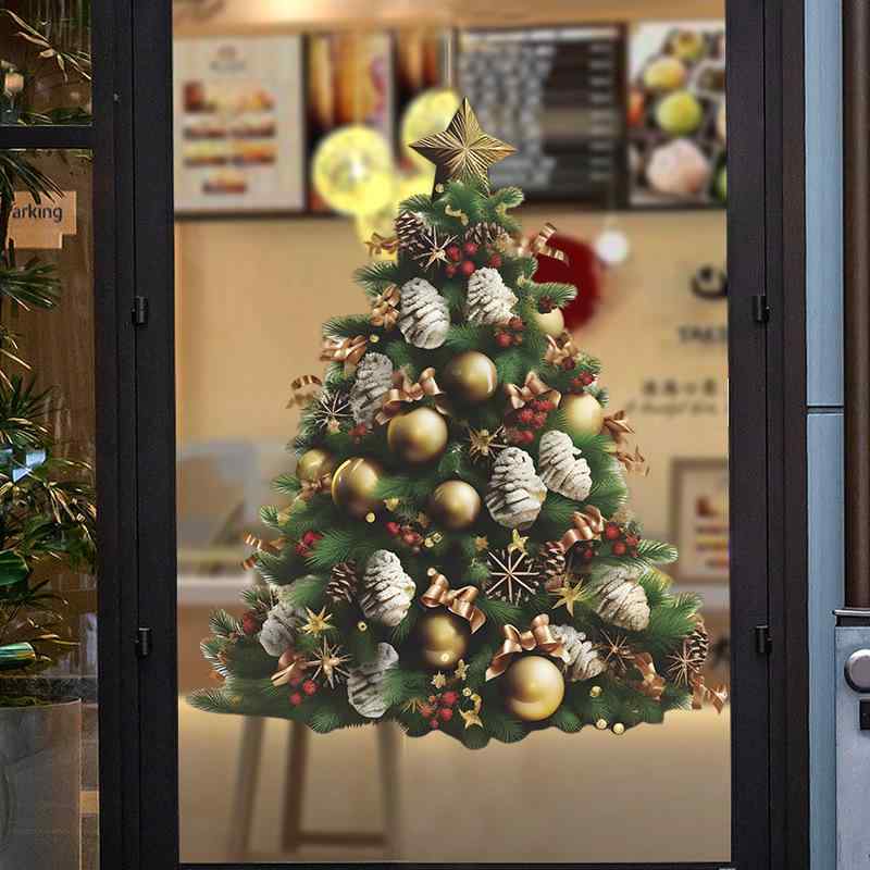 ウォールステッカー クリスマスツリー 松ぼっくり オーナメント 粘着式 壁飾り リビング 寝室 玄関 インテリア デコレーション 貼るだけ簡単 DIY PVC製 かわいい 平面 2枚組 冬 イベント パーティー