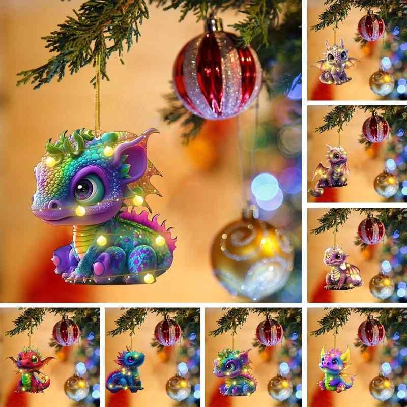 Rakuten - クリスマス オーナメント かわいい ベビー ドラゴン ユニーク形状 アクリル製 パーティーデコレーション ツリー吊り下げ インテリア ギフト プレゼント