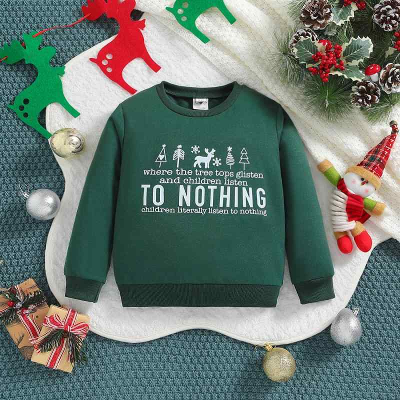 トレーナー 女の子 子供服 キッズ 長袖トップス ラウンドネック アルファベットプリント クリスマス柄 欧米風 カジュアル 綿素材 普段使い 通園 通学 秋冬