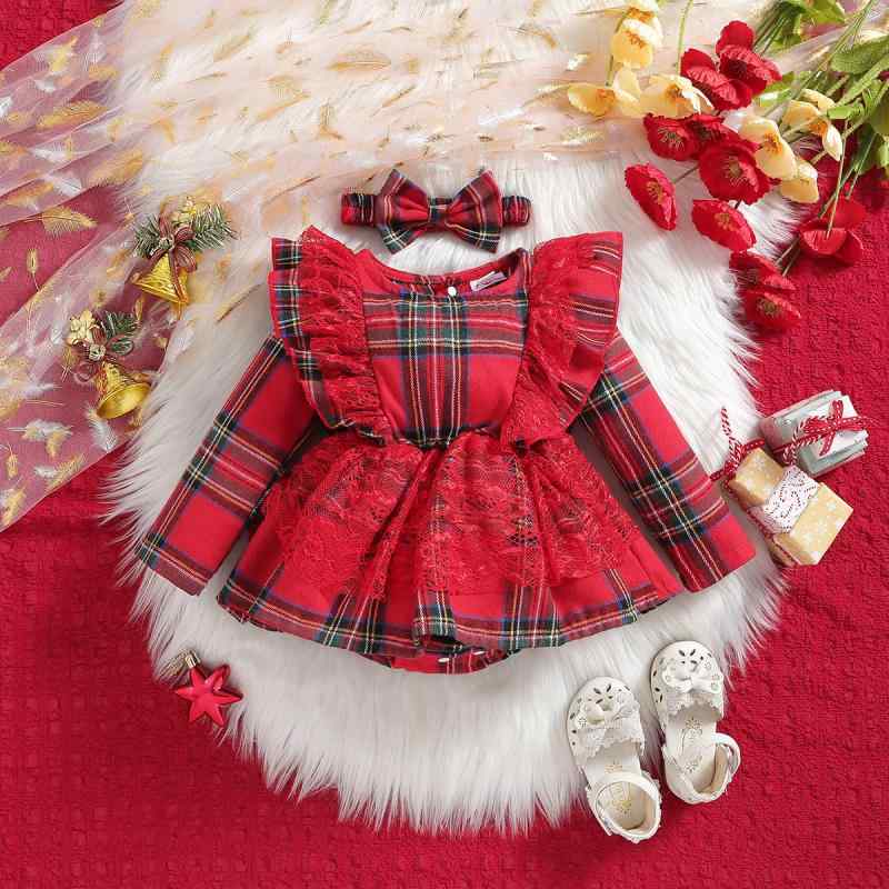 Rakuten - ロンパース ベビー 女の子 クリスマス チェック柄 長袖 カバーオール コットン 綿 薄手 カジュアル 普段使い お出かけ 快適 一体型 秋冬 幼児服