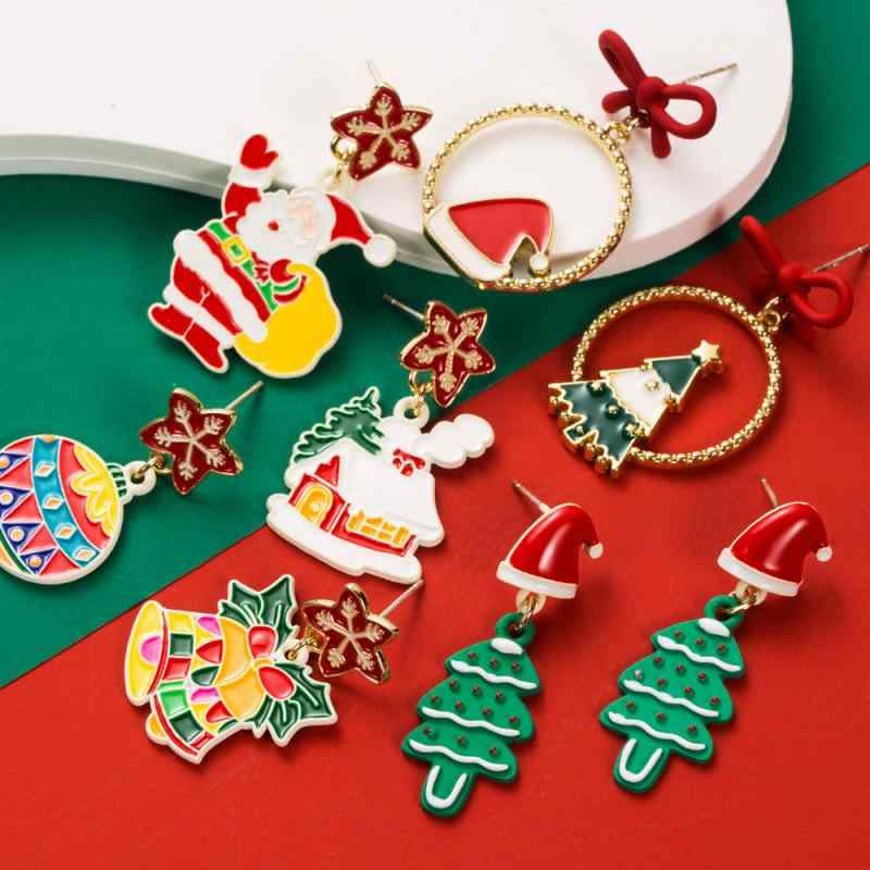ピアス レディース クリスマス アシンメトリー ドロップオイル カラフル サンタクロース クリスマスベル 雪の結晶 クリスマスツリー 雪だるま シルバーポスト 合金製