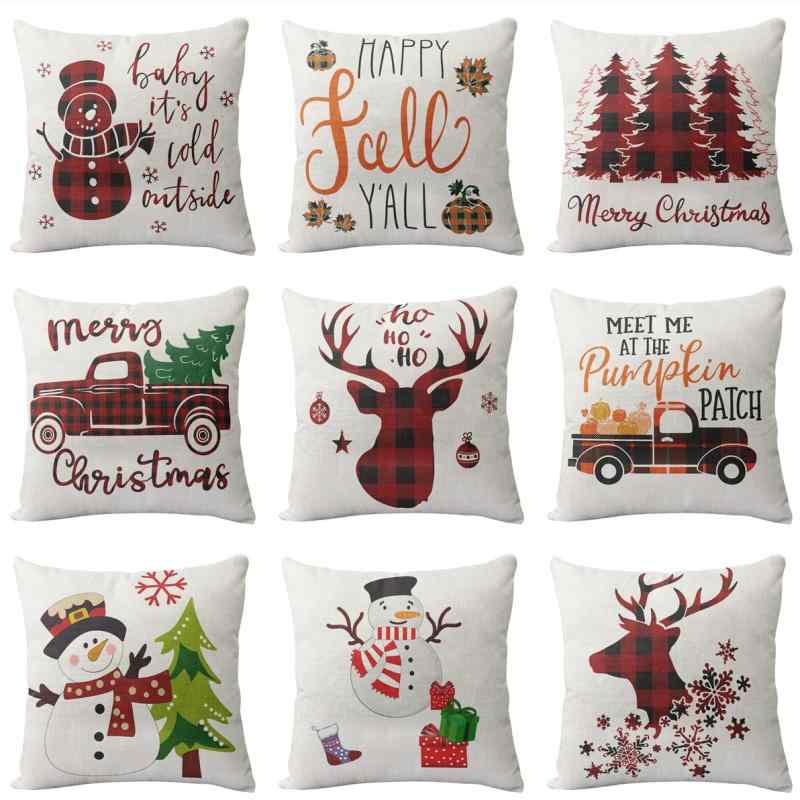 クッションカバー ポリエステル 麻調 クリスマス ホリデー サンタクロース トナカイ リビング ソファ飾り スクエア 正方形 プリント柄 抱き枕カバー 室内装飾 おしゃれ(x2)