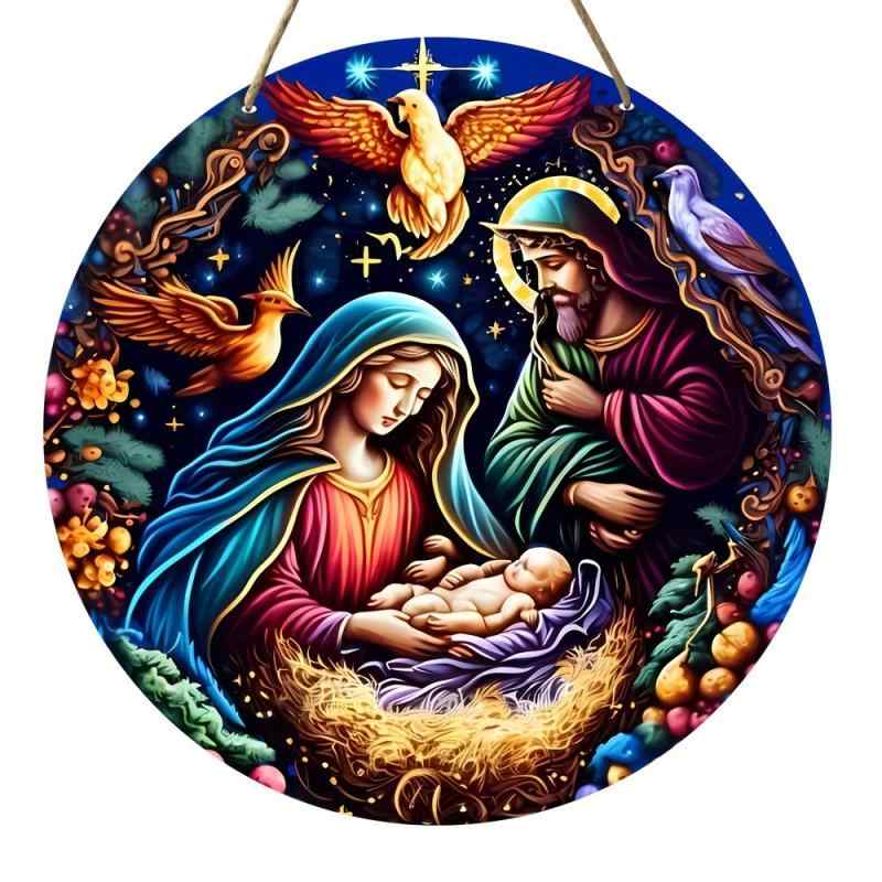 クリスマス飾り 木製 ドアプレート ウェルカムボード 円形 ウッドサイン 玄関 室内装飾 壁掛け デコレーション オーナメント おしゃれ インテリア雑貨(x2)