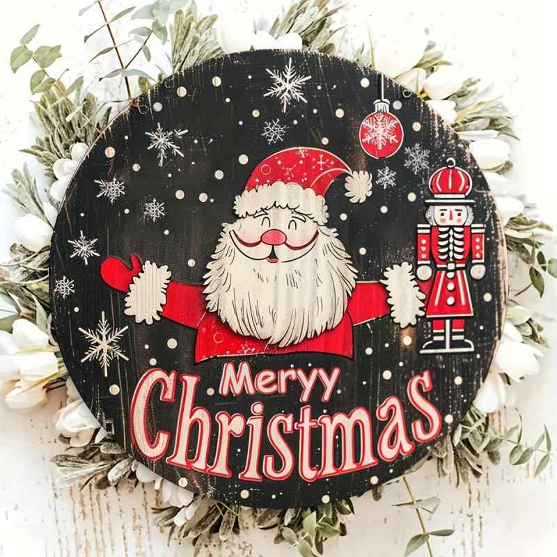 クリスマス 飾り サンタクロース 木製 円形 ドアプレート 壁掛け 玄関 リビング おしゃれ ウォールデコ..