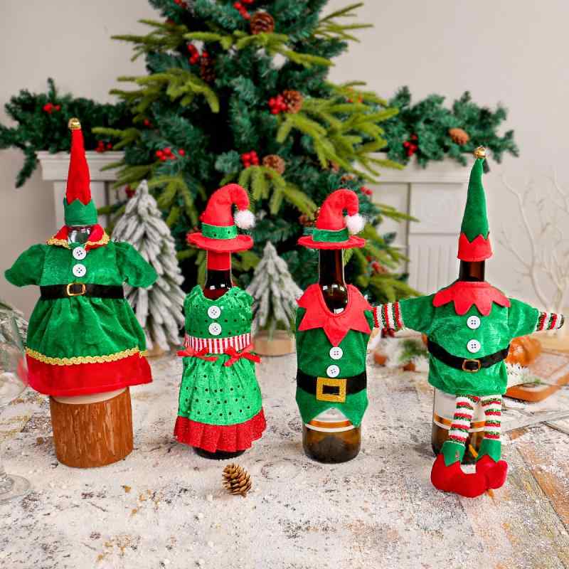 クリスマス飾り ワインボトルカバー サンタクロース 衣装風 赤 白 かわいい 装飾品 テーブルデコレーション パーティーグッズ 布製