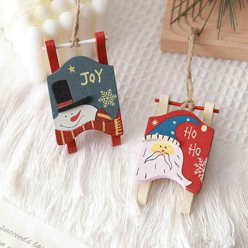 クリスマスオーナメント 木製 サンタ ソリ 雪だるま 吊り下げ飾り レトロ アンティーク調 クリスマスツリー デコレーション 北欧風 装飾雑貨 おしゃれ インテリア