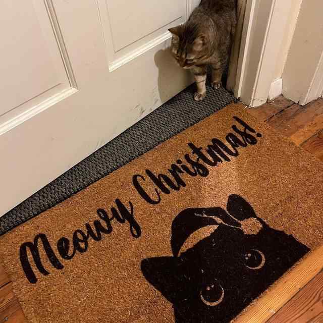 玄関マット メリークリスマス 黒猫 かわいい ココナッツ繊維 ウェルカムデザイン 室内 屋外 エントランス リビング オフィス ホテル 店舗 フロア用 アメリカンスタイル(3.0)