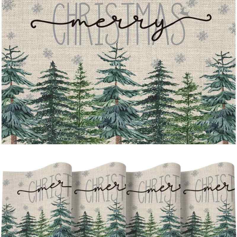 ランチョンマット クリスマス 感謝祭 ハロウィン イベント 食卓 ダイニング リビング 業務用 麻 リネン ポリエステル 断熱 モダン シンプル プレースマット 撥水 汚れ防止(x4)