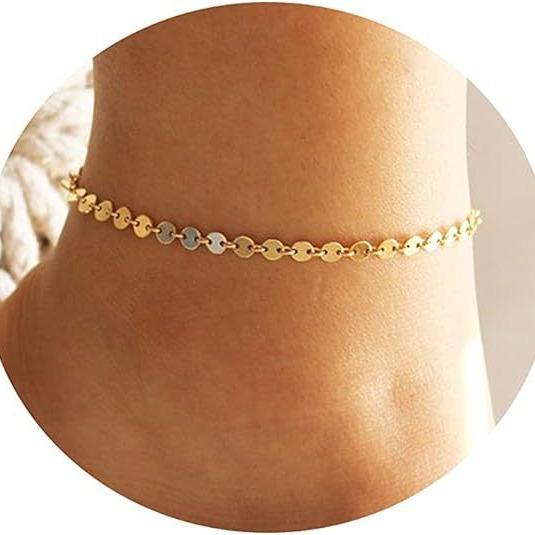 アンクレット レディース 女性用 クリスマス パーティー 普段使い 金貨 コイン 丸型 きらめく スネークチェーン ツイストチェーン ビーズ パール 合金製 韓国系 幾何学模様 ゴールド シルバー