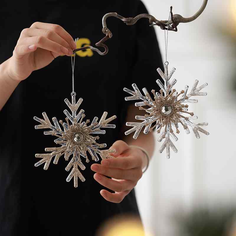 Other - クリスマスオーナメント 透明 アクリル 雪の結晶 花 蝶 蝶結び トナカイ 天使の羽 鍵 氷柱 ギフトバッグ 小鳥 ゴールドラメ デコレーション 飾り付け プラスチック製 クリスマスツリー リース装飾