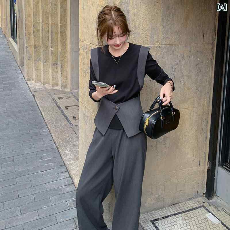 Rakuten - カジュアルセットアップ レディース 女性用 秋冬 ゆったり ルーズフィット 体型カバー 着痩せ 上品 エレガント きれいめ 通勤 オフィス オフィスカジュアル パンツ ズボン ボトムス ツーピース ポリエステル