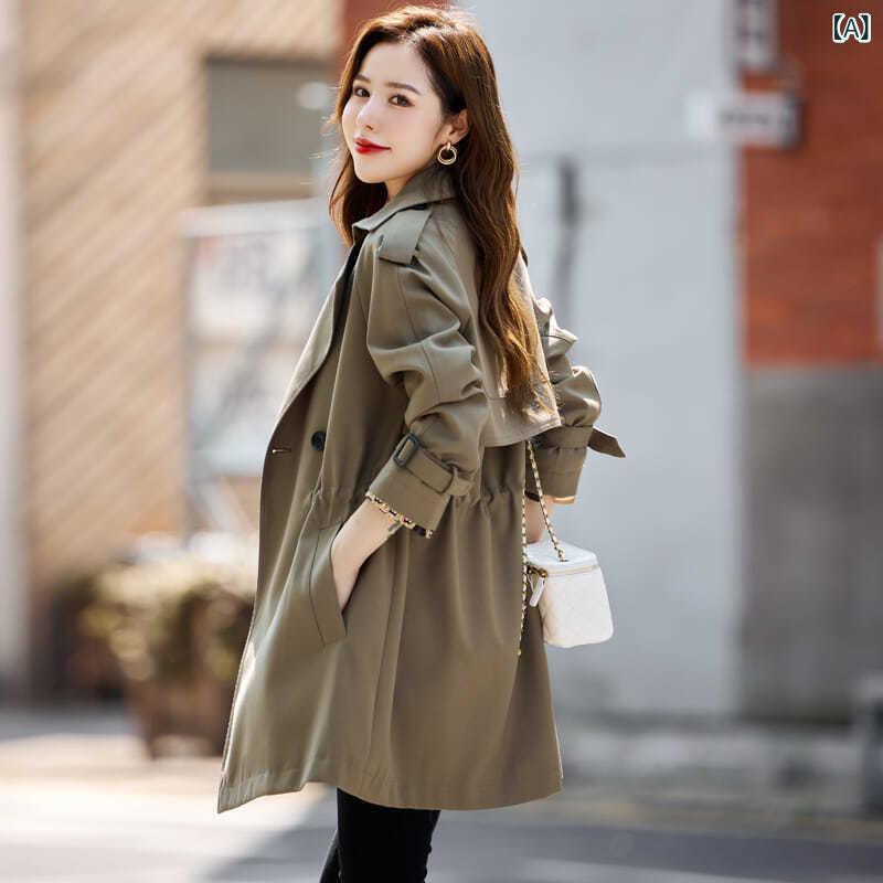 Rakuten - トレンチコート レディース 女性用 ショート丈 短丈 秋 アウター 小柄さん 低身長 韓国ファッション 綿 コットン テーラードカラー 長袖 スリムフィット 無地 通勤 オフィス カジュアル