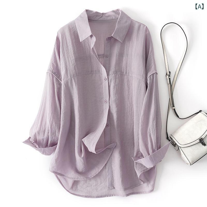 シャツ レディース 春夏 ポロ襟 長袖 再生繊維 ゆったり オーバーサイズ リラックスフィット 通気性 接触冷感 UVカット 日焼け対策 涼しい デザイン きれいめ 大人カジュアル 普段使い